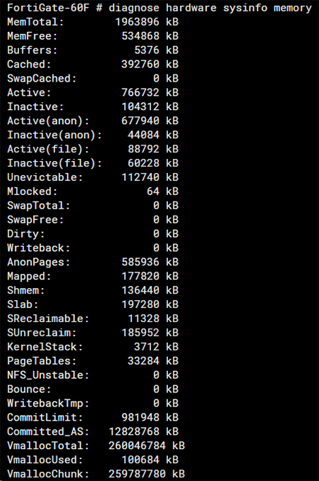 CLI Memory の空き容量を確認する画像