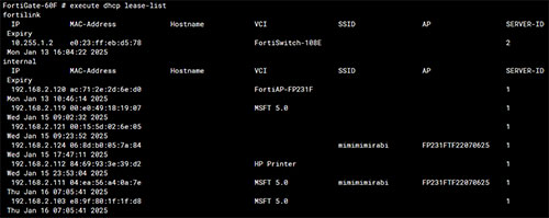 execute dhcp lease-list